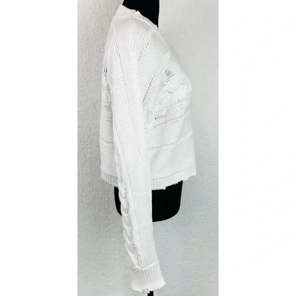RTA • White Fever Distressed Cable Knit Cropped Sweater, M - Picture 9 of 16